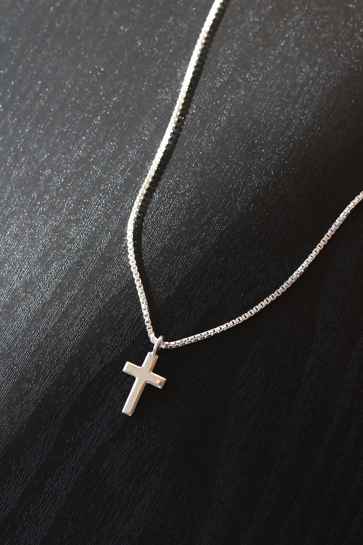 Men's Silver Box Chain with Cross Pendant