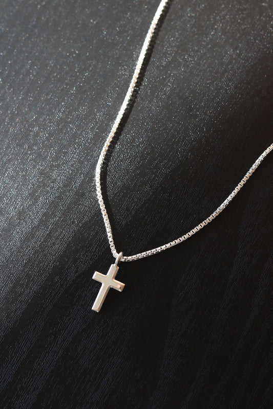 Men's Silver Box Chain with Cross Pendant