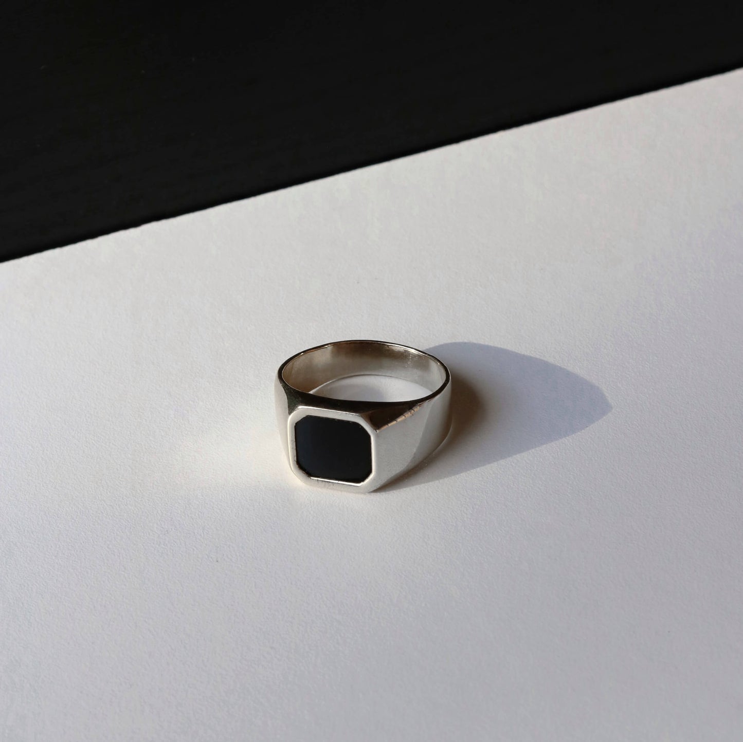 Men's Square Signet Ring with Black Onyx
