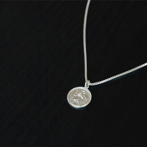Men's Silver St Christopher Pendant with Box Chain