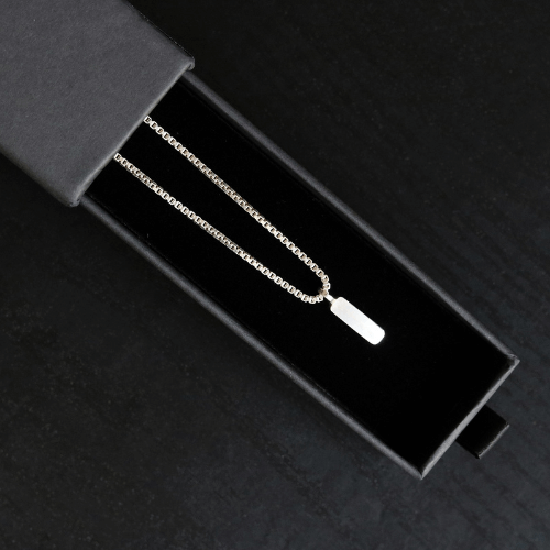 Men's Silver Box Chain with Bar Pendant