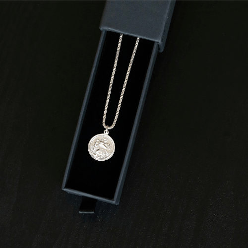 Men's Silver St Christopher Pendant with Box Chain