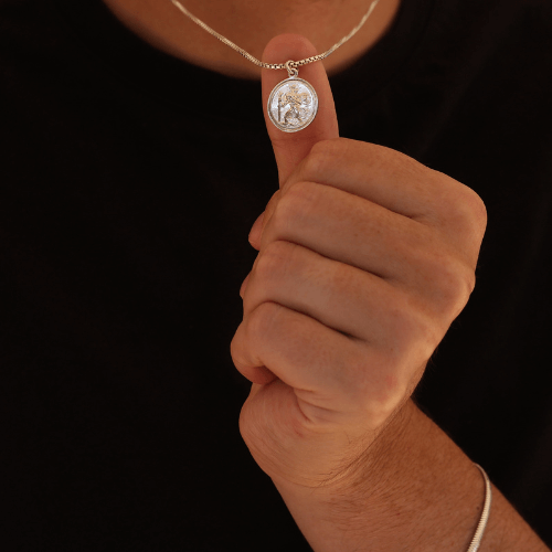 Men's Silver St Christopher Pendant with Box Chain
