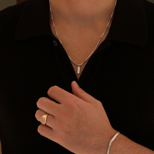 Men's Silver Box Chain with Bar Pendant