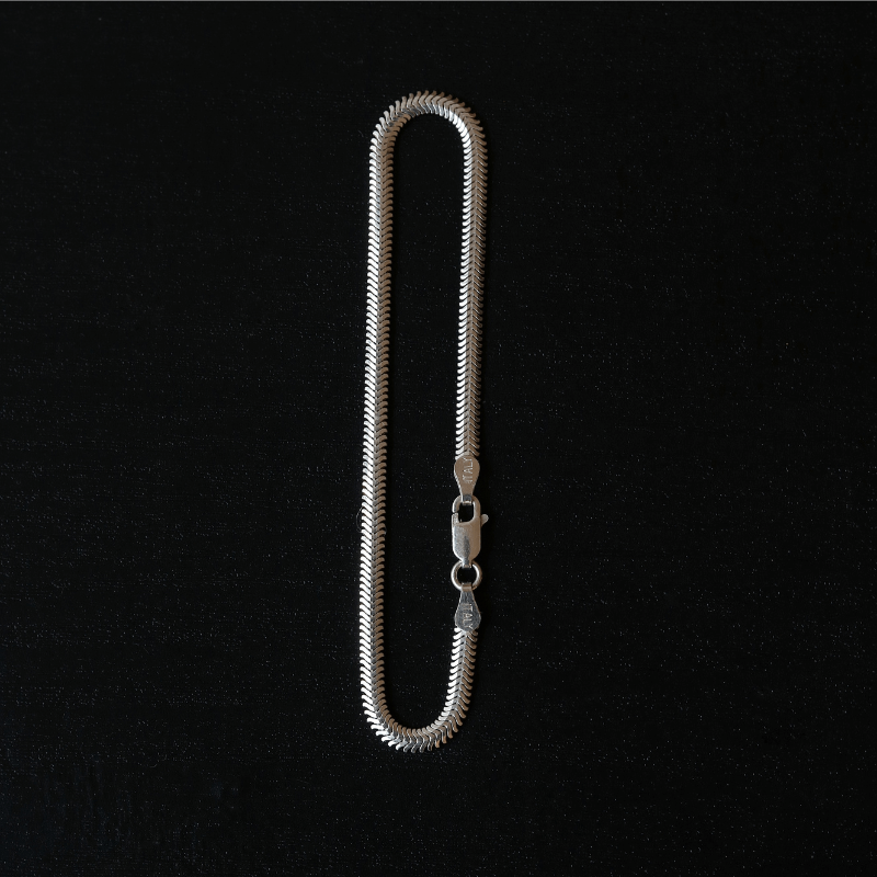 Men's Silver Flat Snake Chain Bracelet.