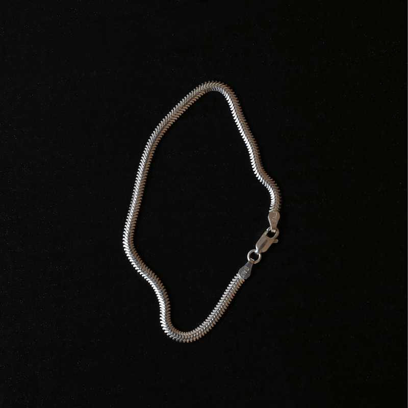 Men's Silver Flat Snake Chain Bracelet.