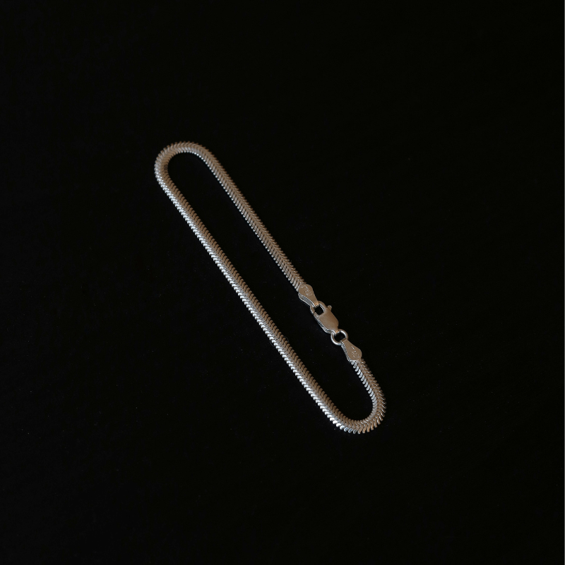 Men's Silver Flat Snake Chain Bracelet.