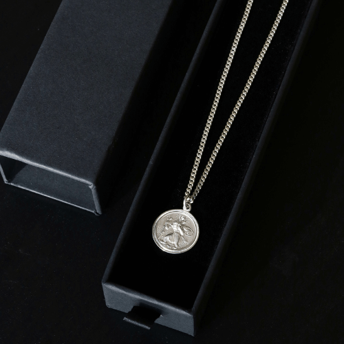 Men's Silver St Christopher Pendant with Cuban link Chain