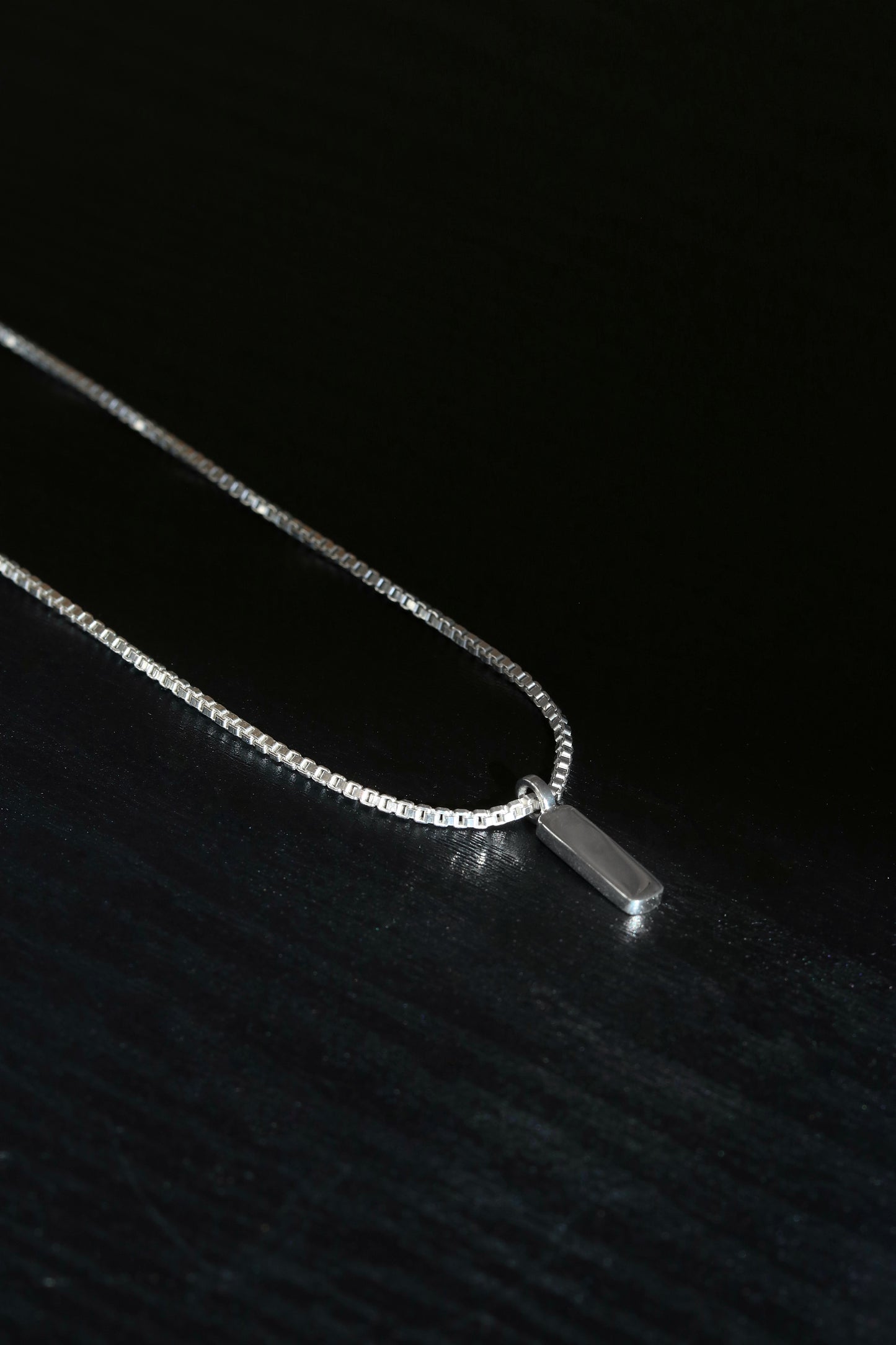 Men's Silver Box Chain with Bar Pendant