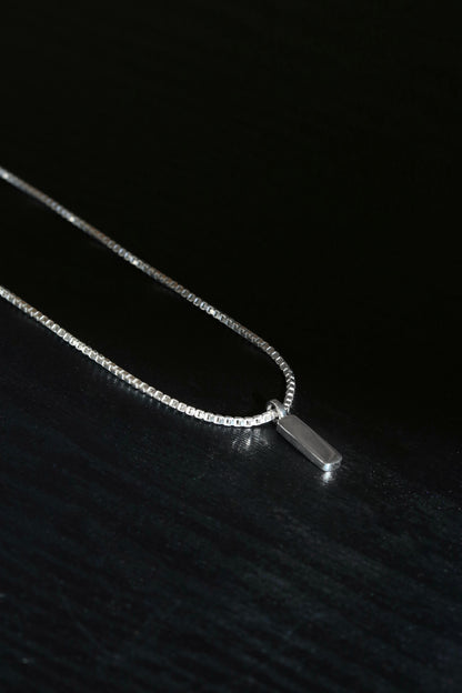 Men's Silver Box Chain with Bar Pendant