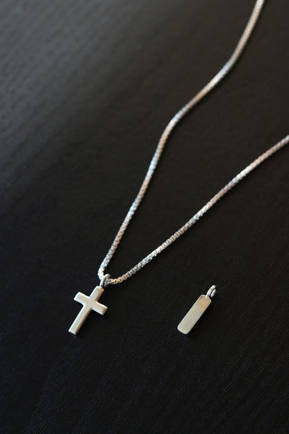 Bar and Cross Pendant with Box Chain Combo