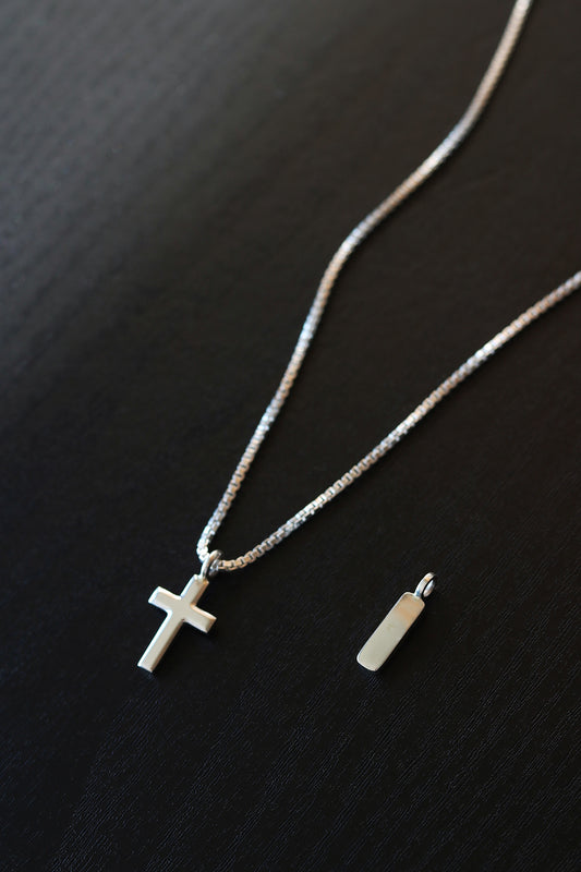 Bar and Cross Pendant with Box Chain Combo