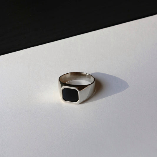 Men's Square Signet Ring with Black Onyx