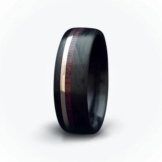 Carbon Fibre Ring - 9k Rose Gold and Purpleheart Wood