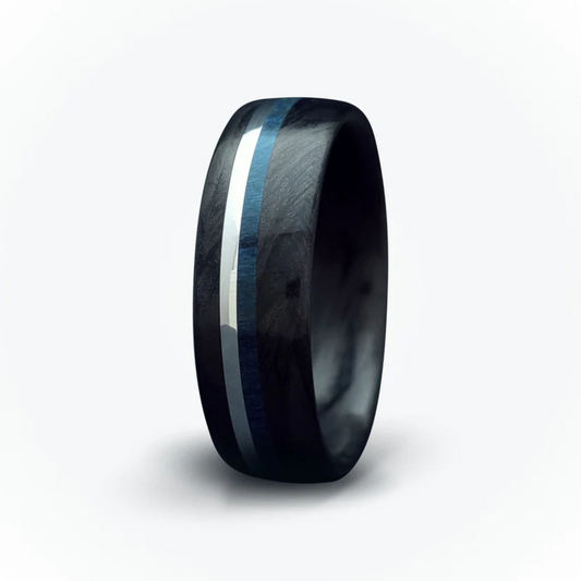 Carbon Fibre Ring - Platinum with Blue Beech Wood