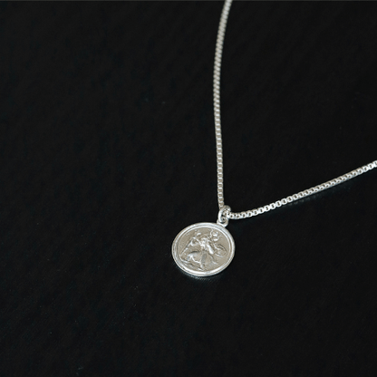 Men's Silver St Christopher Pendant with Box Chain