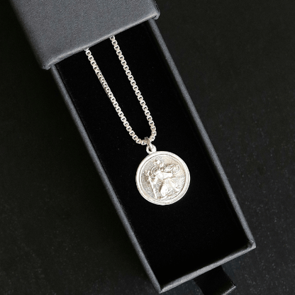 Men's Silver St Christopher Pendant with Box Chain