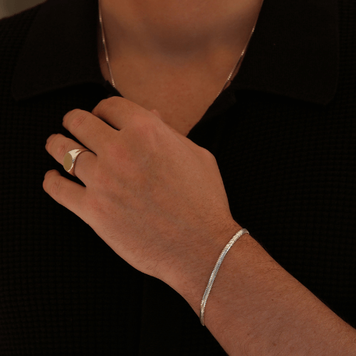 Men's Silver Flat Snake Chain Bracelet.