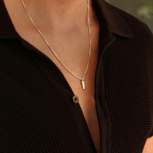Men's Silver Box Chain with Bar Pendant