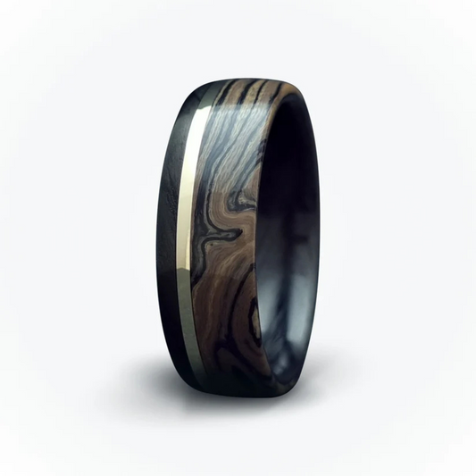Carbon Fibre Ring - 9k Gold with Bedrock Micarta